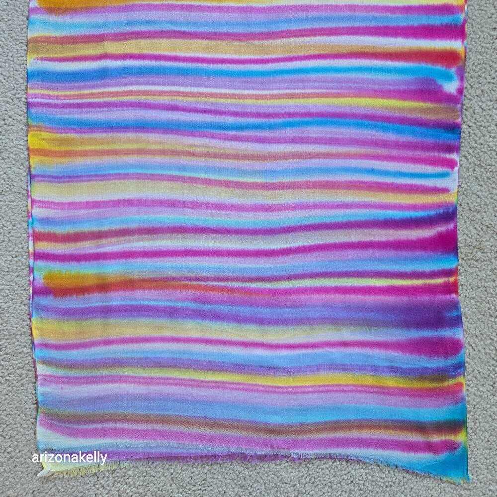 NWOT Cashmere Watercolor Stripe Colorful Scarf Lightweight - Picture 2 of 9